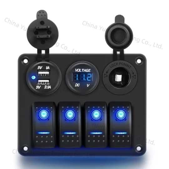 

New 4 + 3 blue boat switch panel, car charger + voltmeter + cigarette lighter socket combination panel