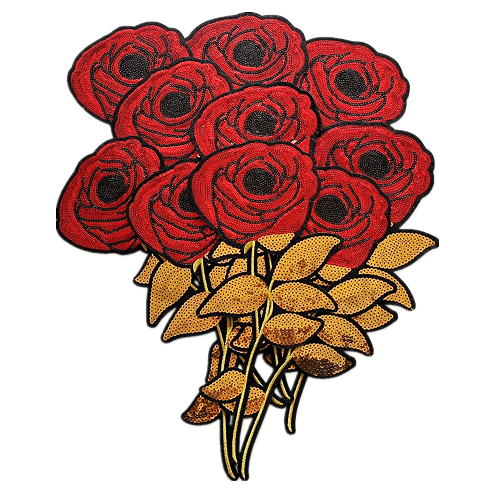 Large Glitter Red Rose Iron On/ Sew On Patches For Clothing 