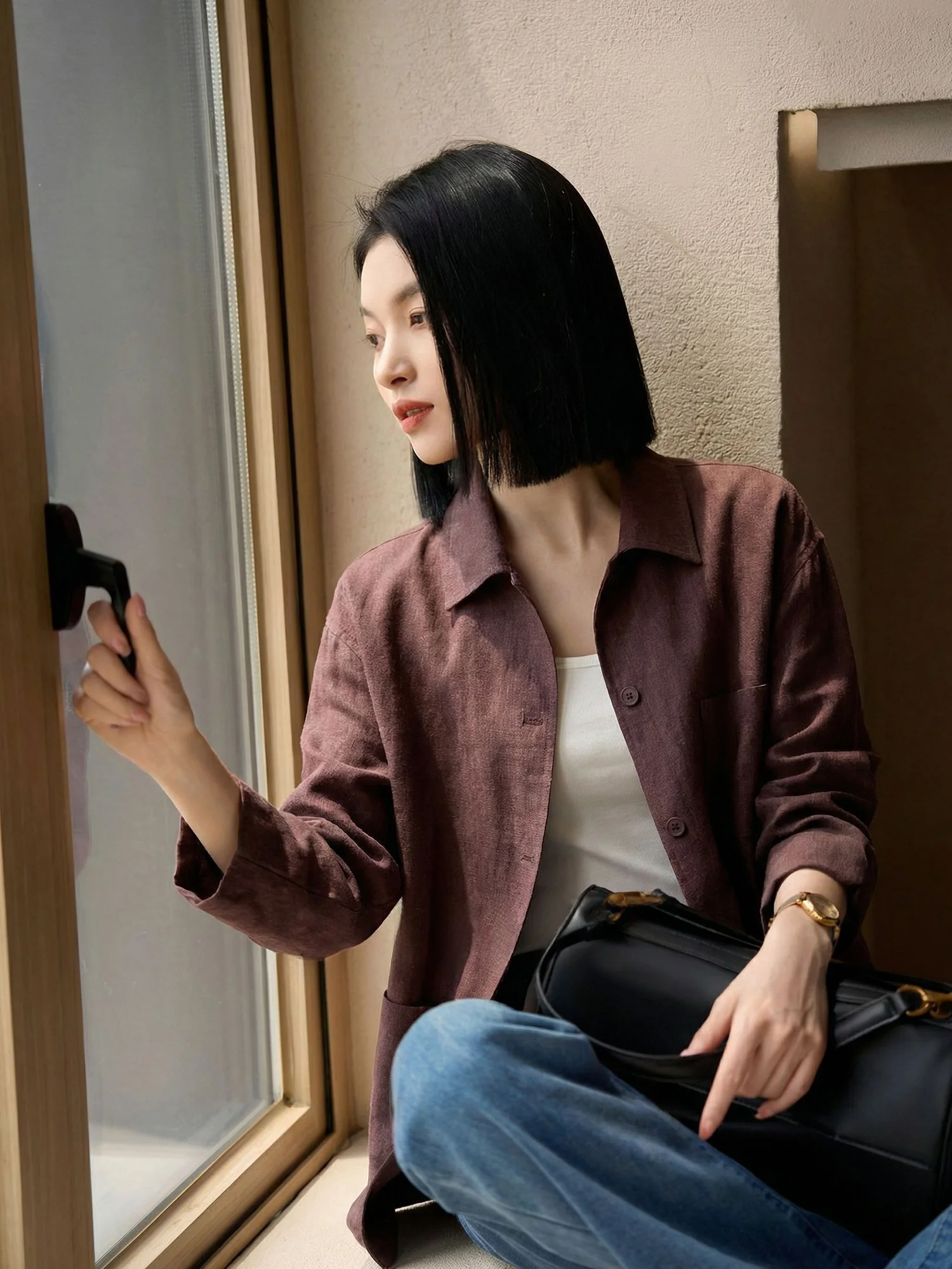 

Chivirin Retro Sle Loose Long Sve Women's irt Faionable Versatile Commute irt Polyester Silk Blend Spring...