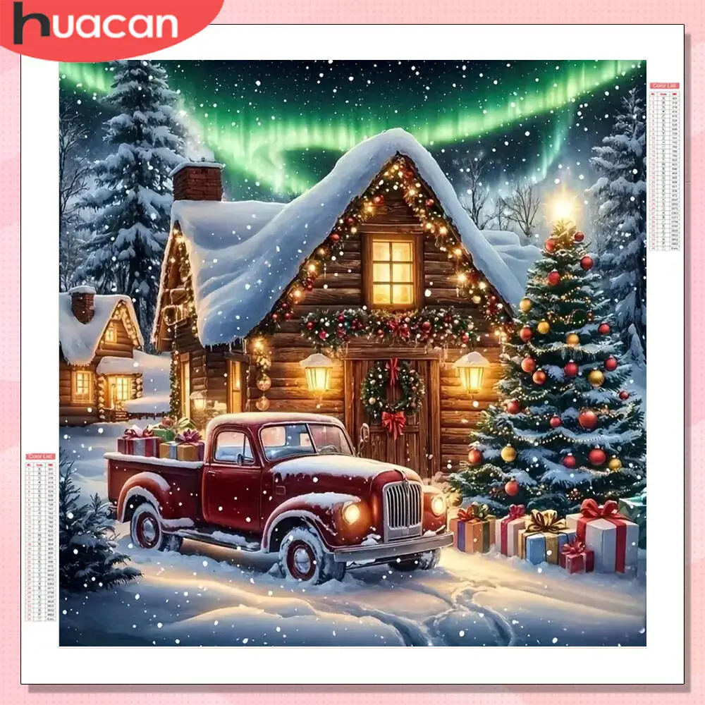 HUACAN Diamant-Malerei-Haus, Winter, komplette Kits, Dekoration für Zuhause, Diamant-Mosaik, Weihnachtsbaum
