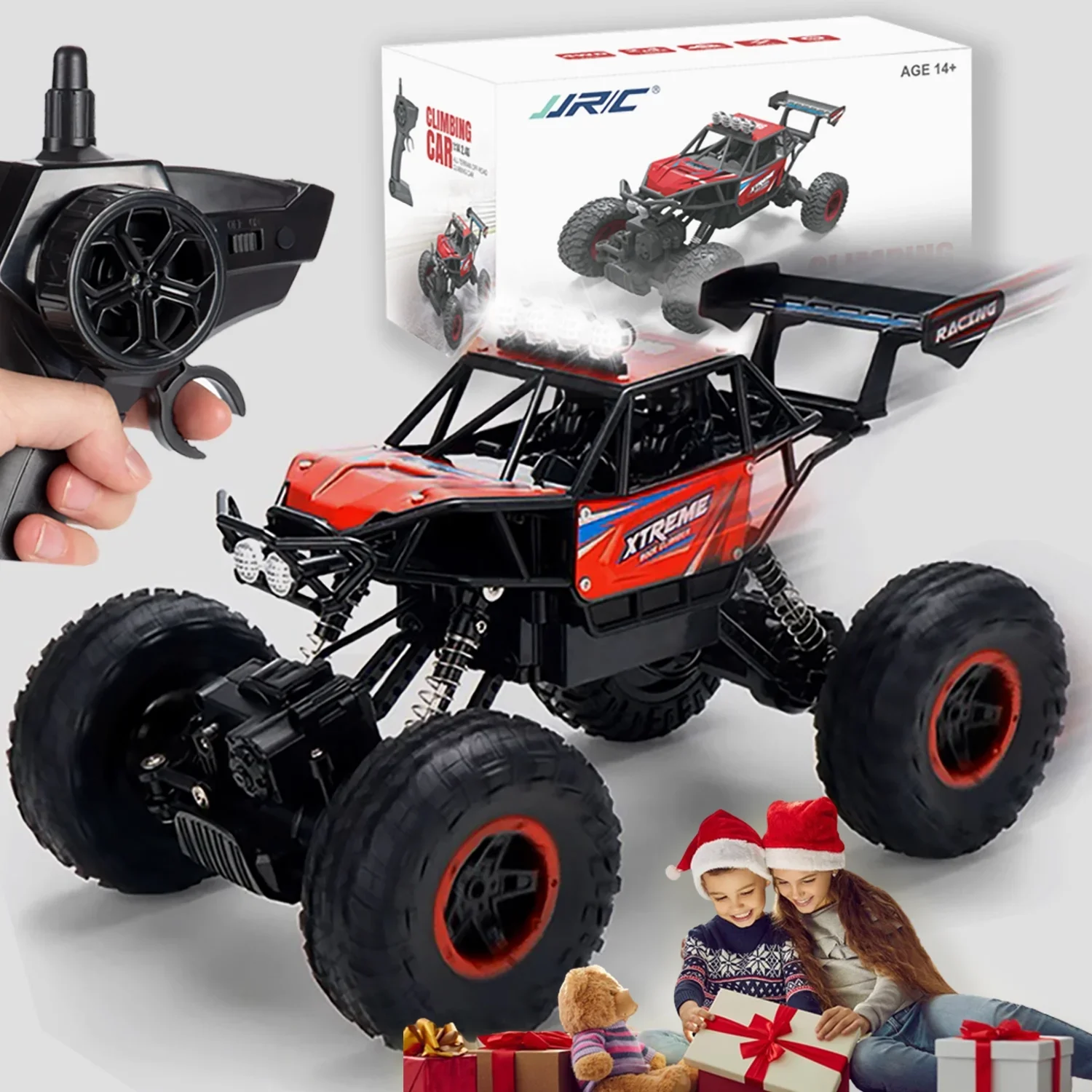 JJRC RC Cars Remote Control Car 1:14 Off Road Monster Truck, 4WD Dual Motors Buggy Vehicle, Red Car,Birthday Gifts