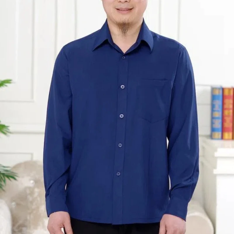 Fashion Men New Shirt Spring Summer Thin Lapel Solid Pockets Single Breasted Ice Silk Simplicity Long Sleeve Loose Tops JJ209