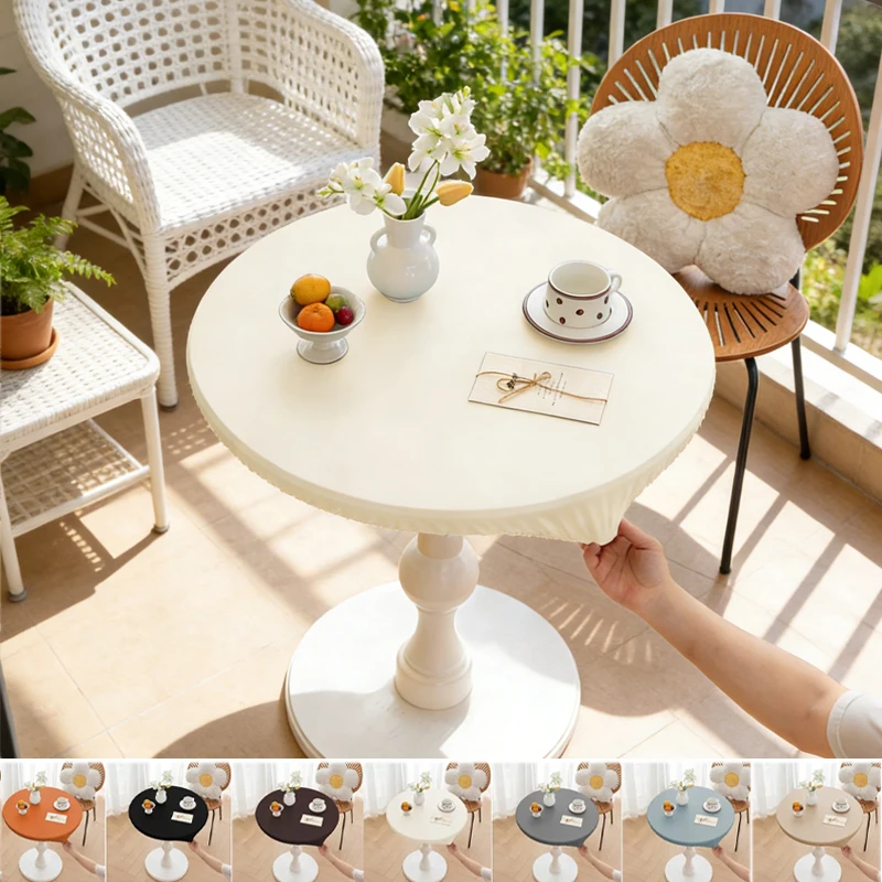 

Round Solid Color Elastic Leather Texture Tablecloth Waterproof Oil-Proof Large Dinner Table Cover Protector Kitchen Table