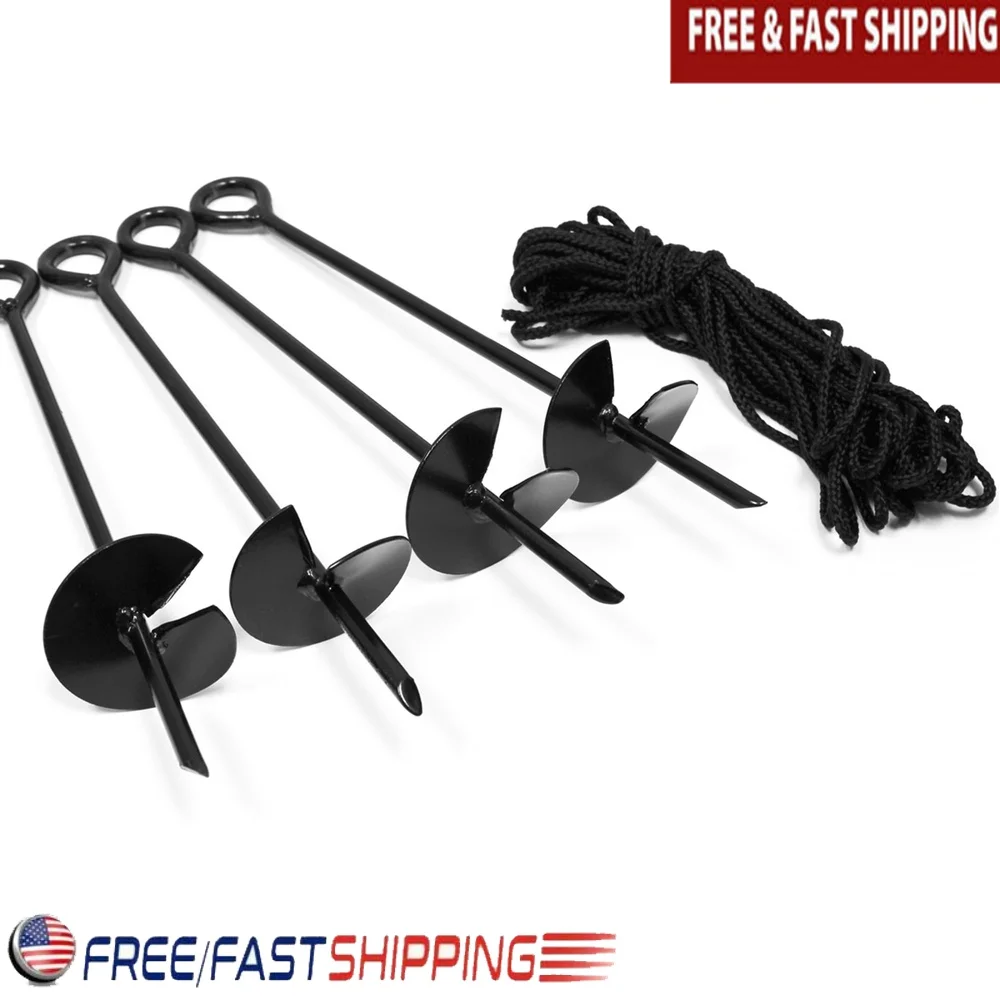 

4-Piece 15 Inch Auger Ground Anchor Kit Steel Rope Windproof Canopy Tent Gazebo Carport Multi-Purpose Outdoor Use