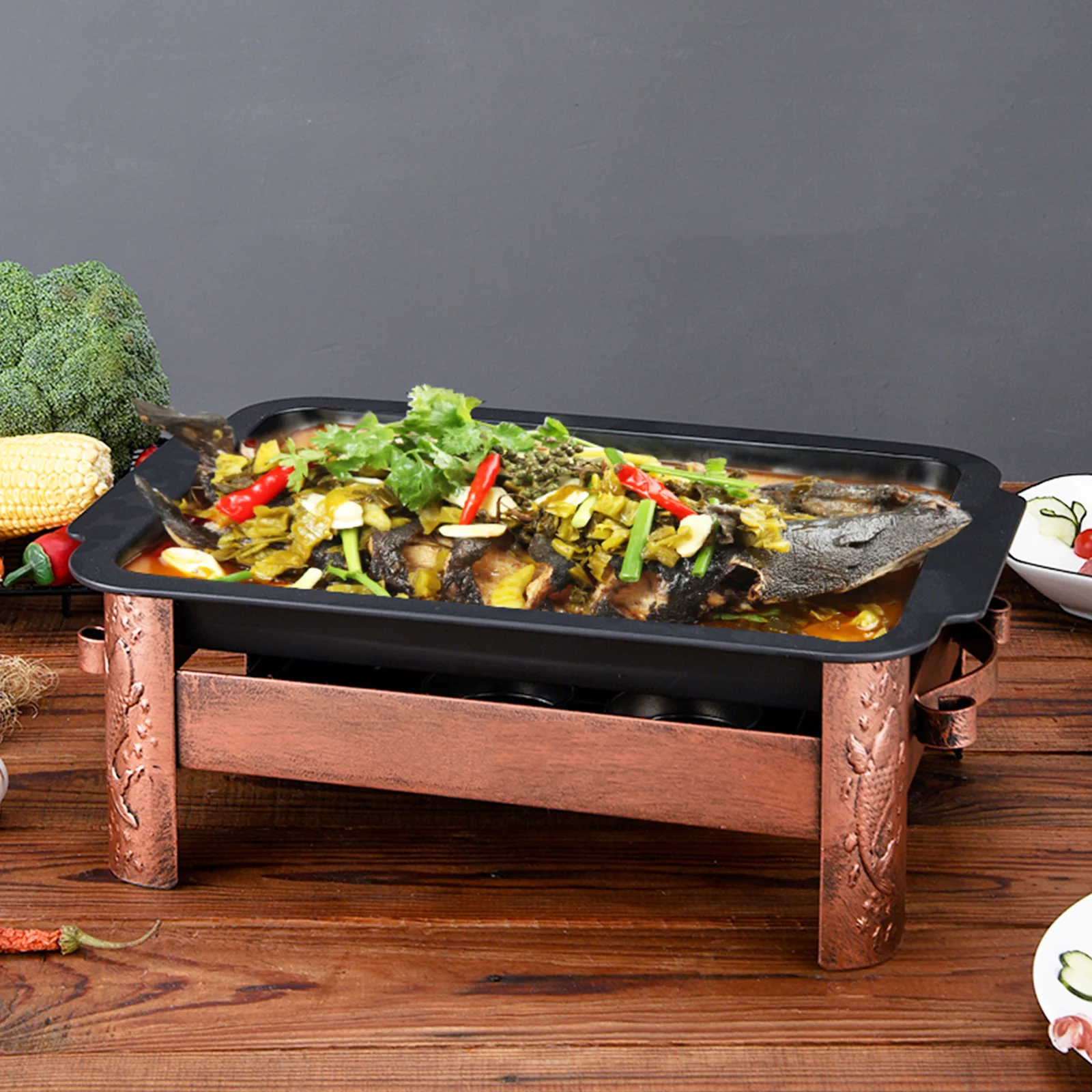 

Heavy Duty Cast Iron Barbecue Grill Plate Spacious Bbq Tool Portable Grill Pan for Steak Vegetables Chicken Shrimp
