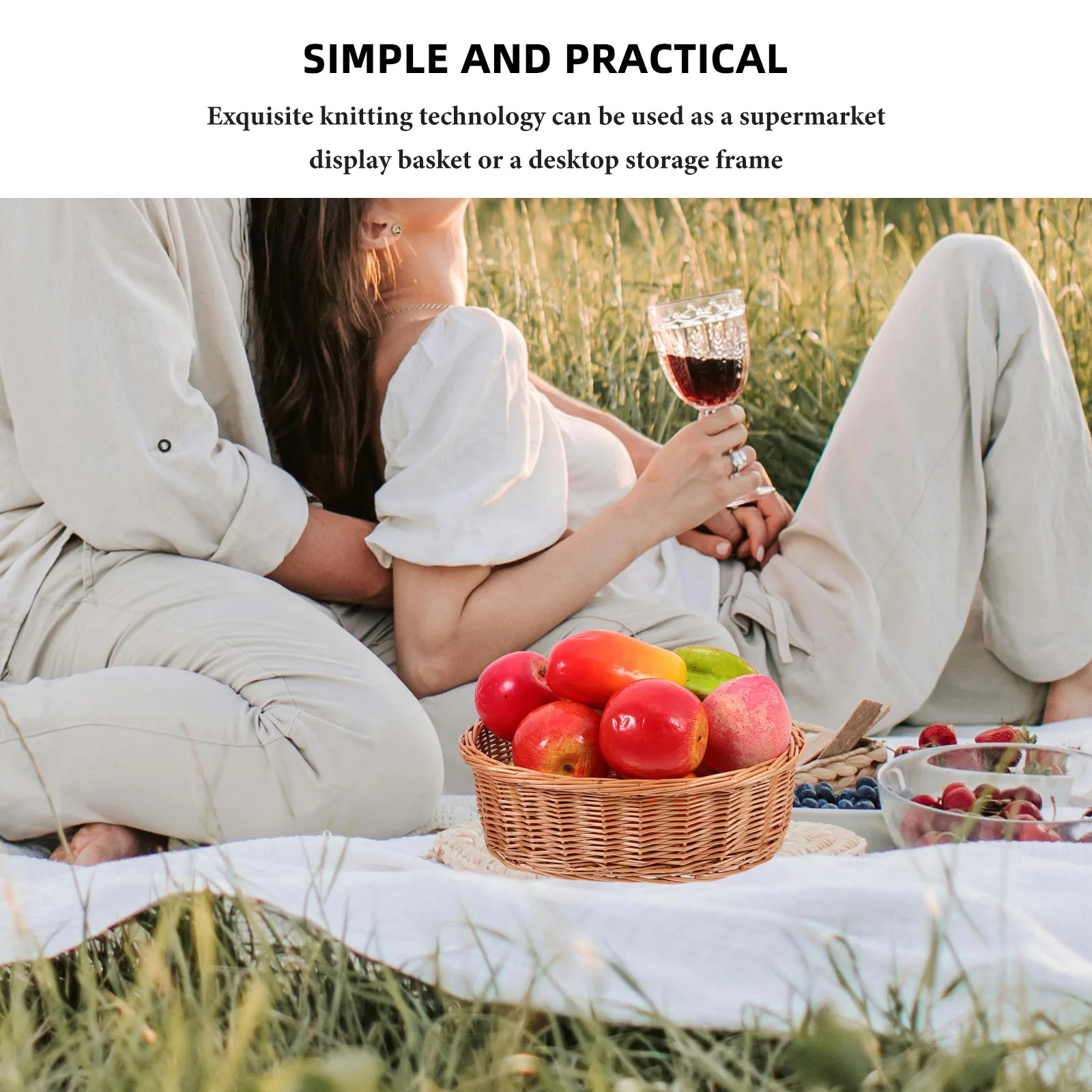 Прочная деревянная тканая корзина Функциональное хранение закусок с фруктами и хлебом Эстетическое дополнение к любой кухне Обеденная зона