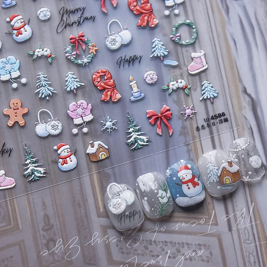 Star Flower Christmas Tree Bowknot Warm Suit Snow Boots Coffee Hot Stamping Snowflake Winter Nail Art Stickers Manicure Decals