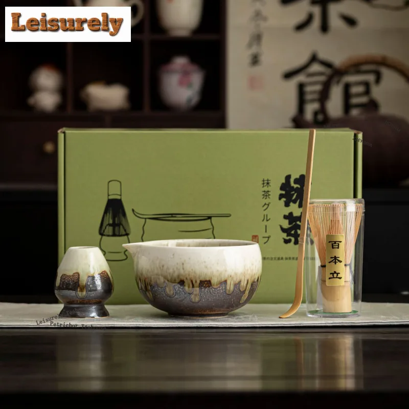 HOYIHM Ancient Kiln Glaze Flow Tea Set Complete Set Japanese Matcha Set Kit Tea Brush Stand Starter Kit Utensil Kitchen Supplies