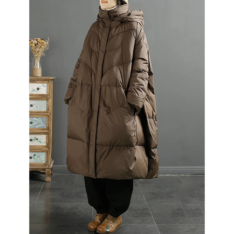 Doudoune longue à capuche pour femme, vêtements d'extérieur surdimensionnés, blanc chaud, manteau optique en duvet de canard, Schincompatible, décontracté, adt, automne, hiver, nouveau, 2024