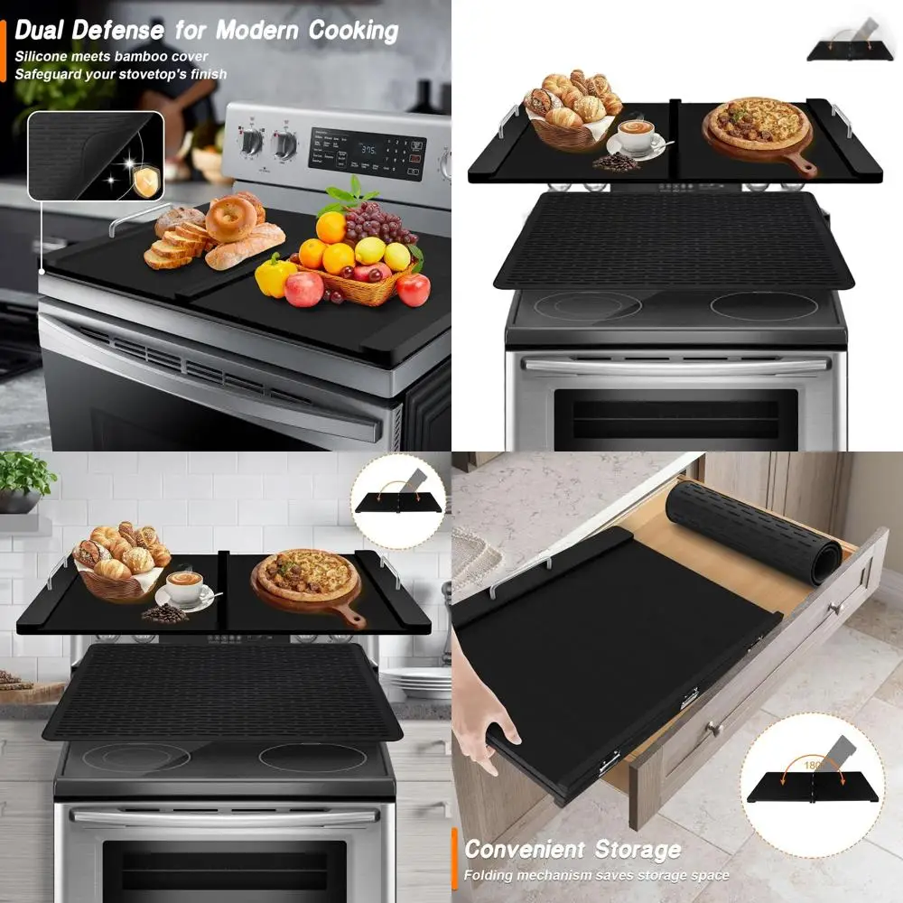 

Silicone Electric and Gas Stove Cover Set with Folding Noodle Board and Over Sink Cutting Board, 30x22 inches (Mat 28x20 inches)