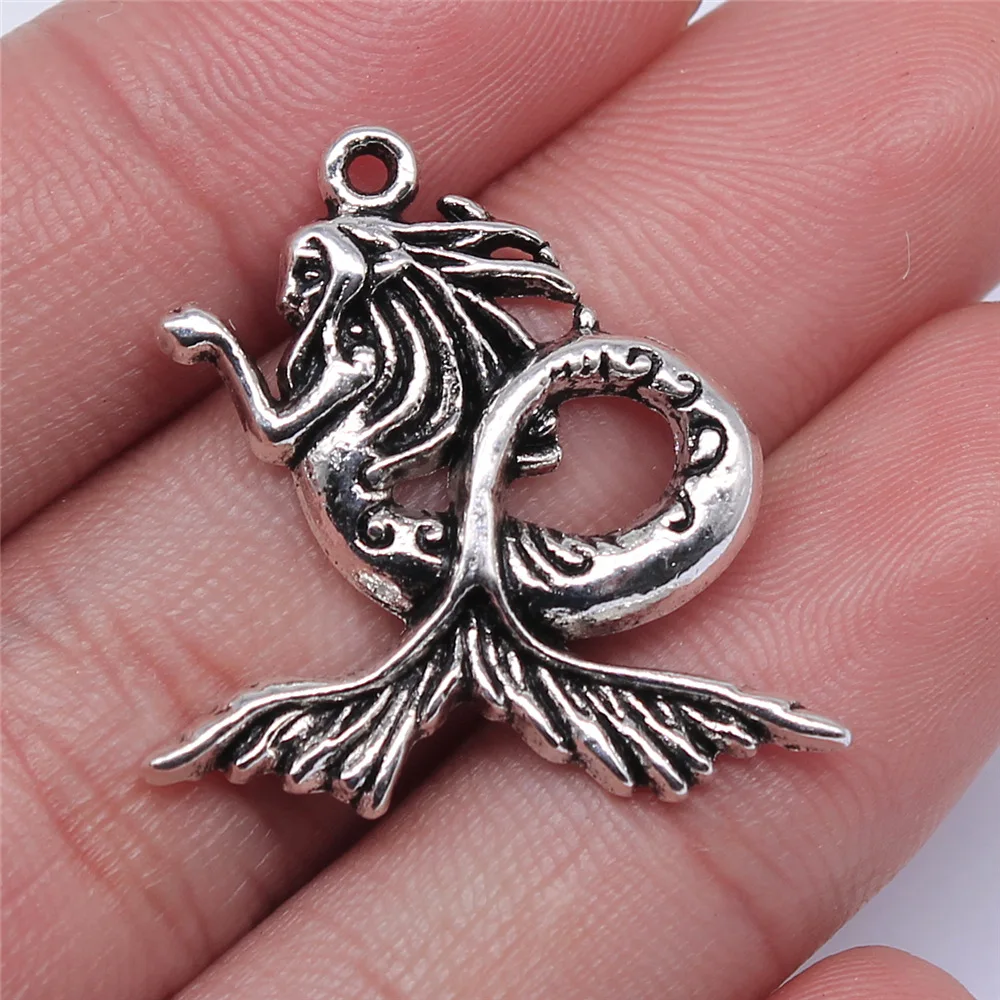 WYSIWYG 10pcs 27x27mm Antique Silver Color Mermaid Charms For Jewelry Making