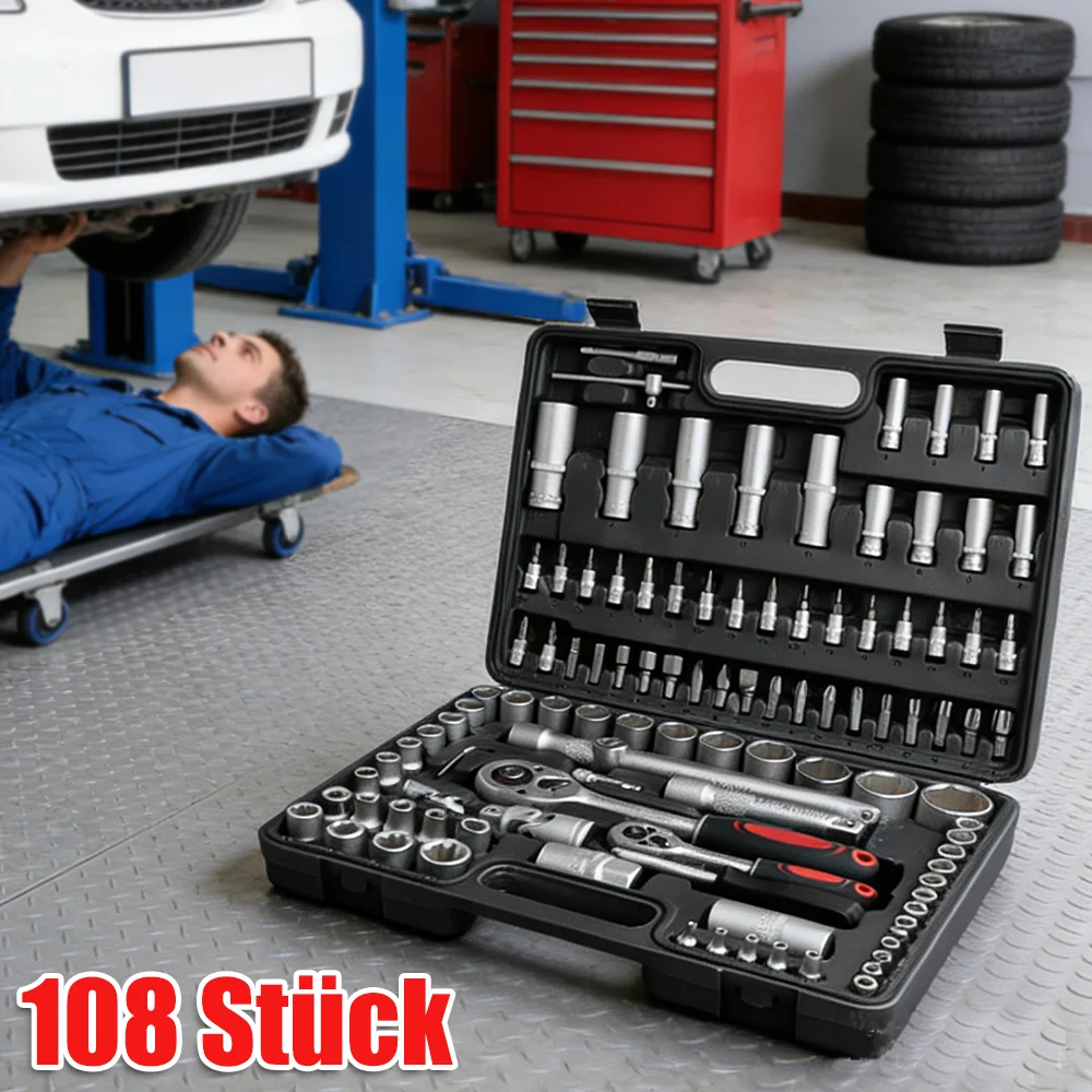 Juego de Llaves de Trinquete de 108 Piezas, Juego de Herramientas Manuales para Reparación Automotriz, Llave de Trinquete Ergonómica, Juego de Herramientas Mecánicas para Reparación de Automóviles