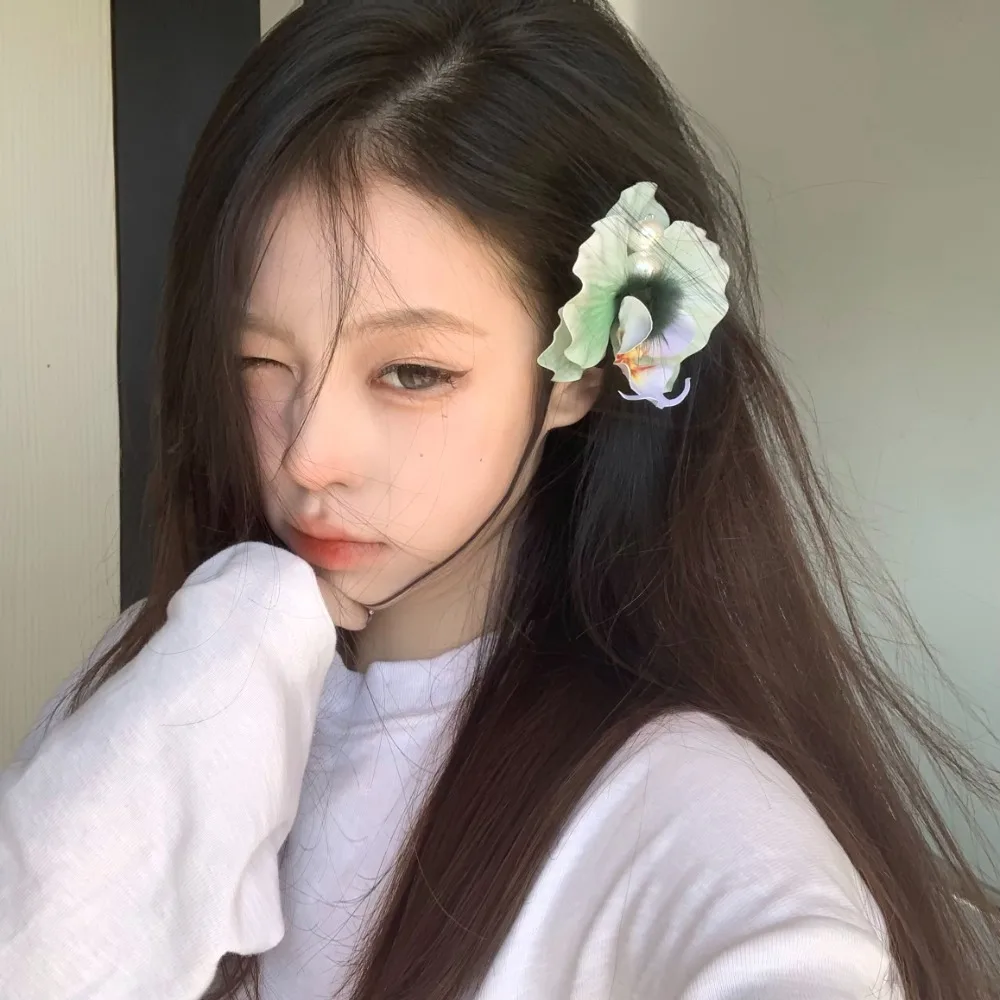 

Sweet Orchid Flower Hairpin Thai Style Bohemian Style Butterfly Orchid Hair Clip Brooch Duckbill Clip Women Side Clip