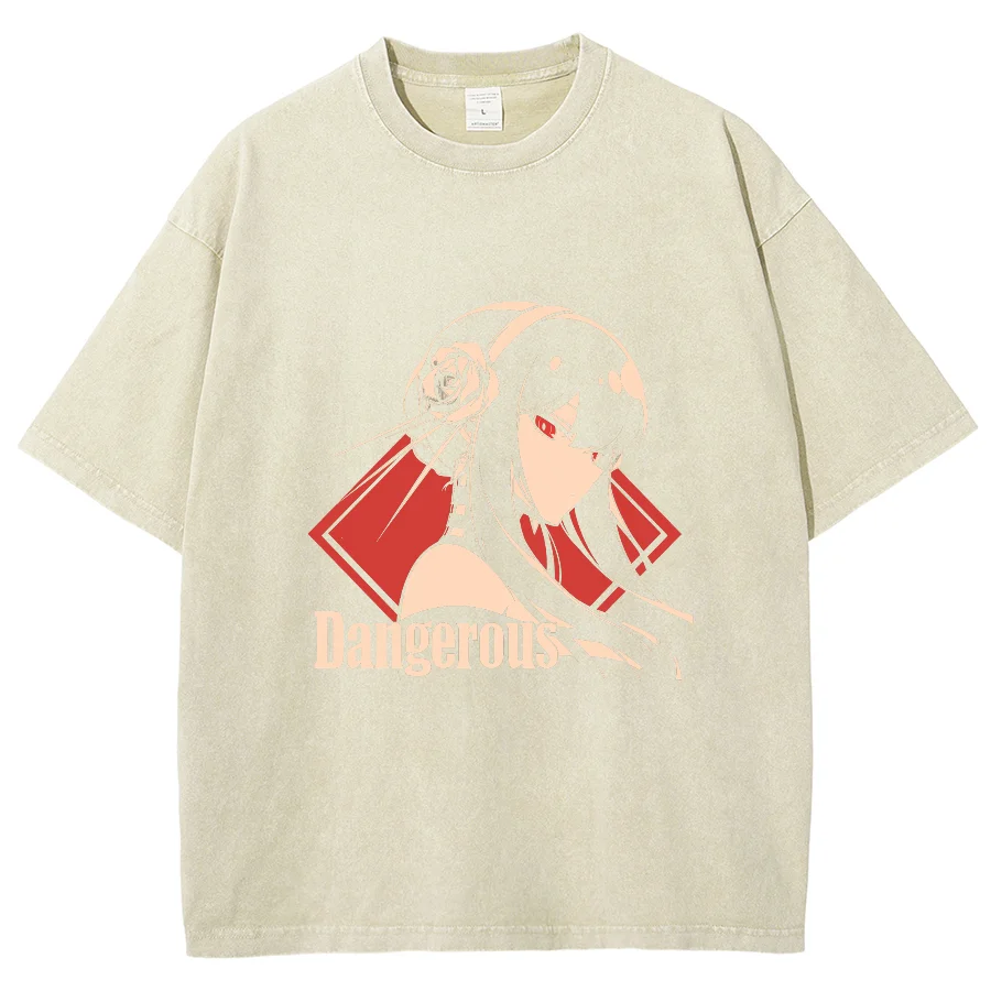 Maglietta con stampa di personaggi Anime giapponesi Unisex Wash oversize Vintage manica corta Otaku Basic confortevole Top Summer Daily