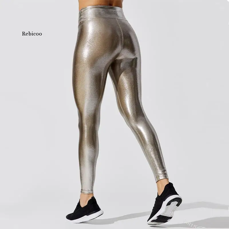 New Women Leggings High Waist Bronzing Solid Color Slim Fitness Legging Push Up Elastic Workout Leggins Female Casual