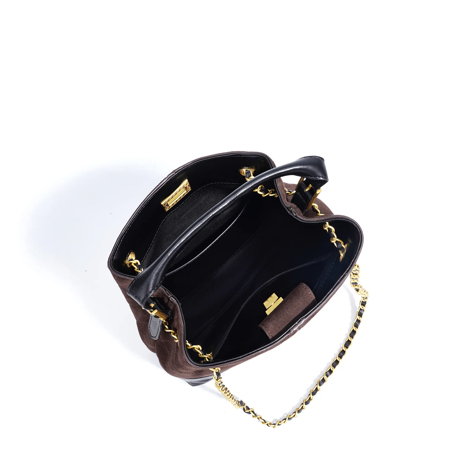 حقيبة نسائية من الجلد الطبيعي حقيبة دلو فاخرة مع حزام سلسلة مبطن بسعة كبيرة حقيبة كتف محمولة باليد