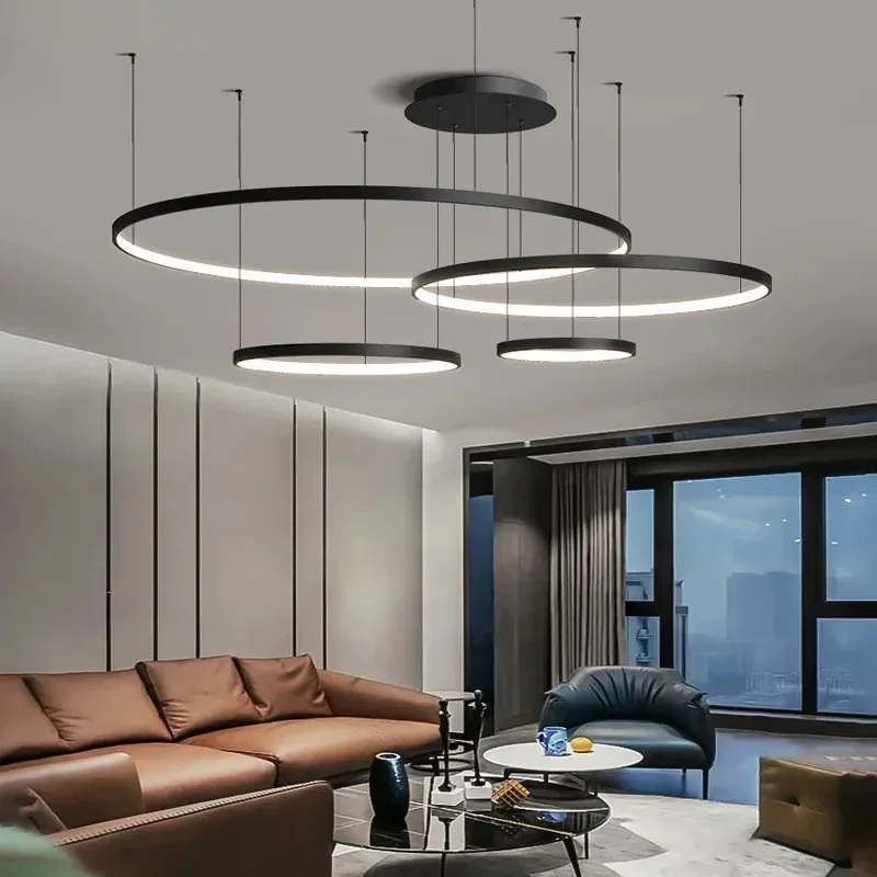 Minimalist Creative Aluminum Rings Led Pendant Light Color Lamp for Living Room Bedroom Dining Room Kitchen Indoor Chandeliers