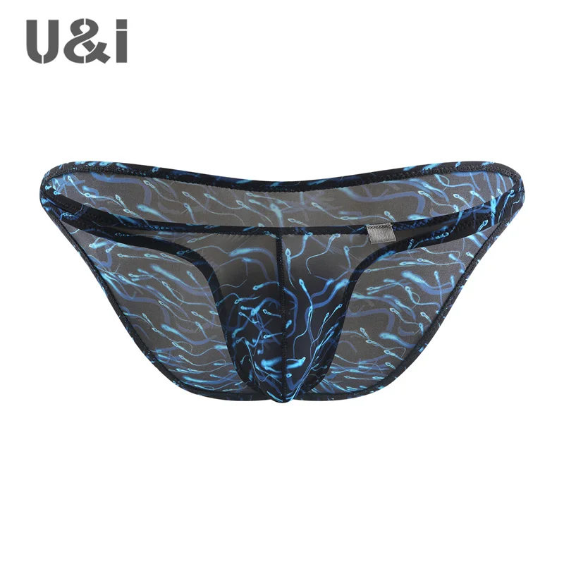 U＆I sexy low waist briefs for men with personalized printing, thin breathable nylon narrow edge U convex pouch