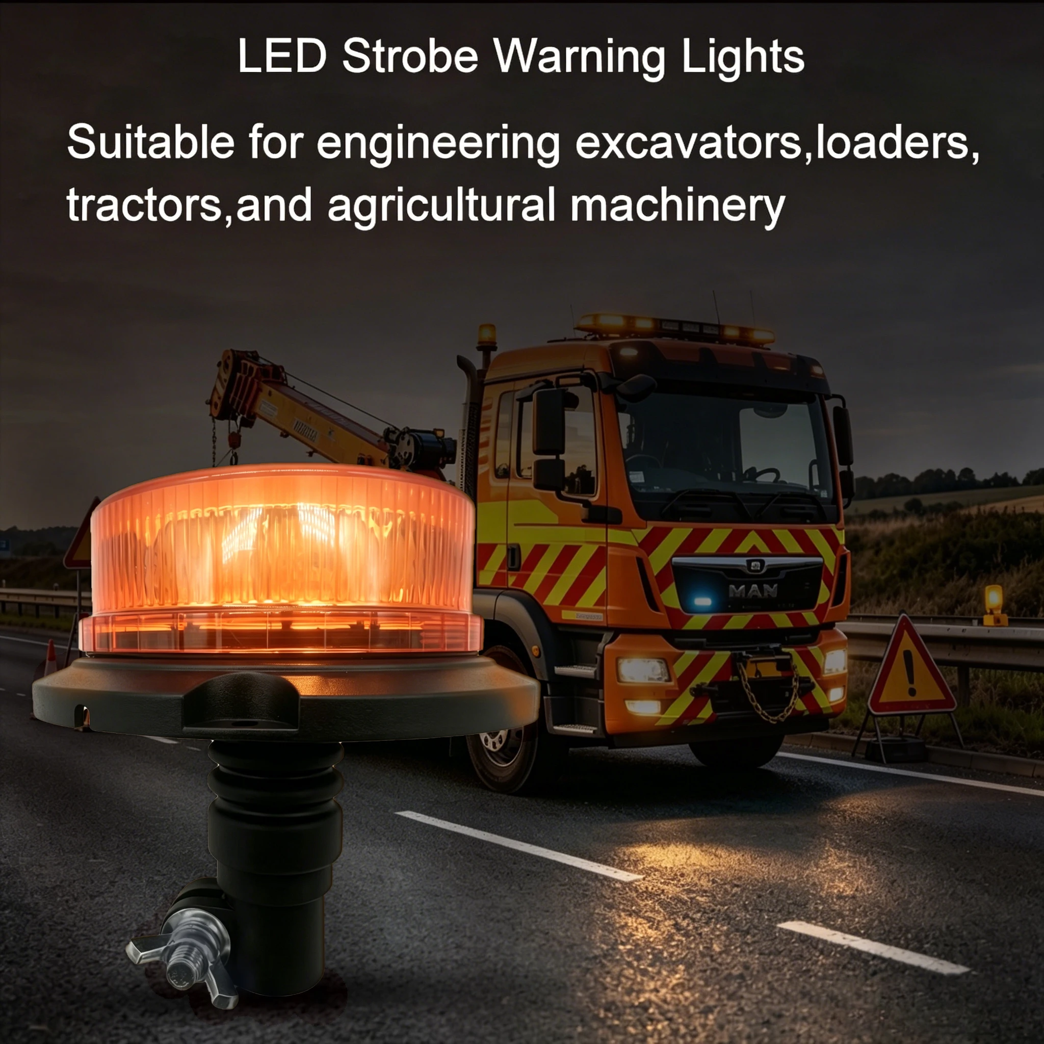 12V Amber LED Strobe Beacon Warning Light Flexible Pin Mount Rotating Flashing Safety Lamp for Trucks Machinery