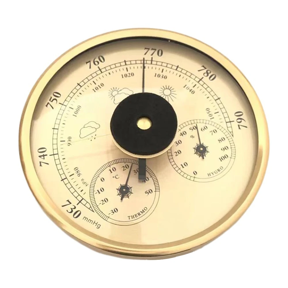 Metal 3 in 1 Barometer Weather Station for Indoor and Outdoor Use Barometer Thermometer Hygrometer with Round Frame