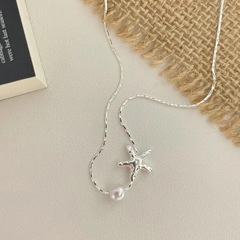 ANENJERY Silber Farbe Seestern Perle Halskette Für Frauen Einfache Elegante Luxus Design Schmuck Geschenke Großhandel