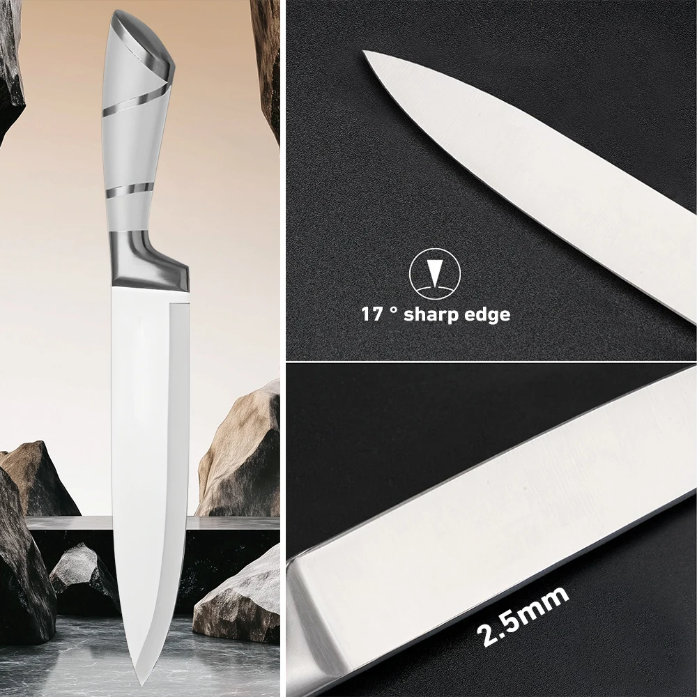 MDHAND 9 قطعة مجموعة سكاكين المطبخ حادة الفولاذ المقاوم للصدأ أدوات المائدة الحادة مع حامل تخزين قابل للتدوير مقص ومبراة #5