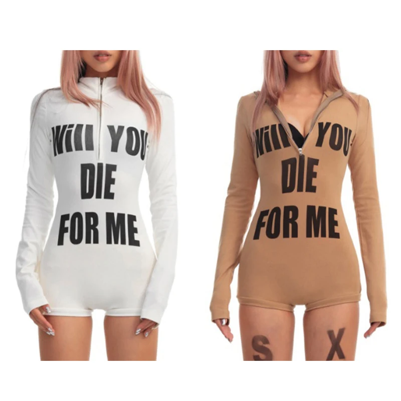 

2026 spring and summer fashion new women's jumpsuit letter print pattern slim waist and hip sexy spice girl style jumpsuit.