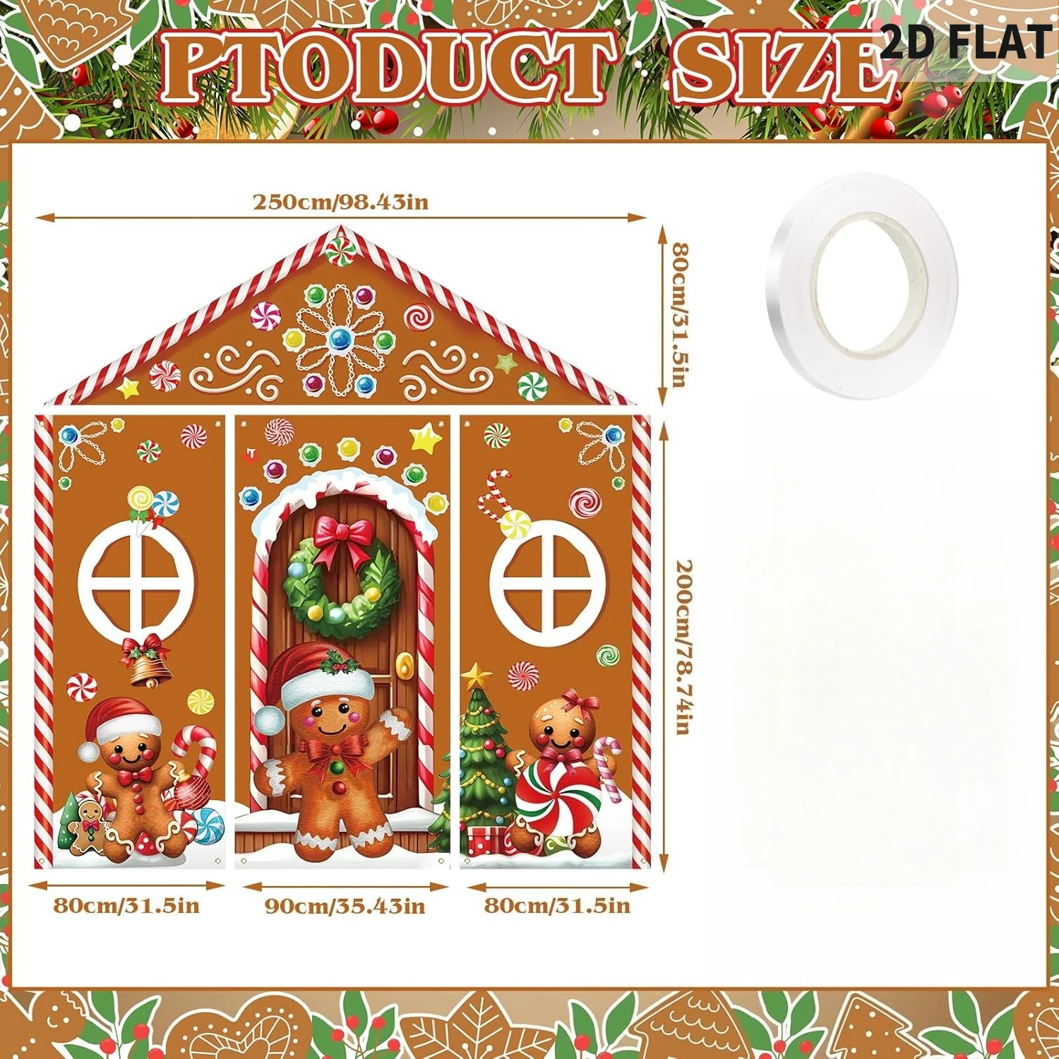 1 Set/4pcs Brown Christmas Gingerbread House Door Banners, Colorful Candy Gingerbread Printing Christmas Door Decor