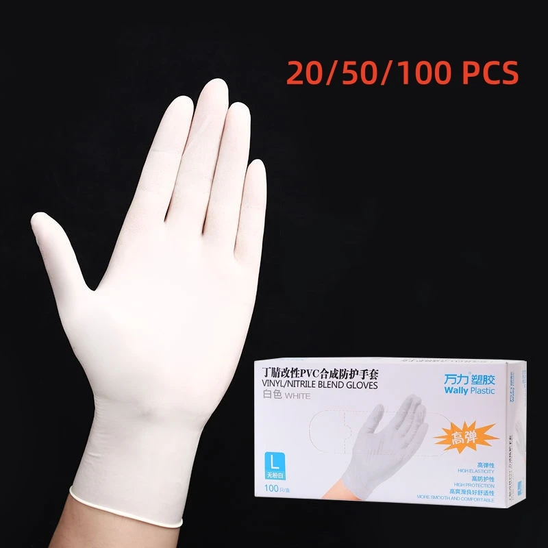 

100/50/20PCS White Nitrile Gloves Disposable Gloves for Household Cleaning Kitchen Tool Beauty Nail Salon Petcare Hair Dye Glove