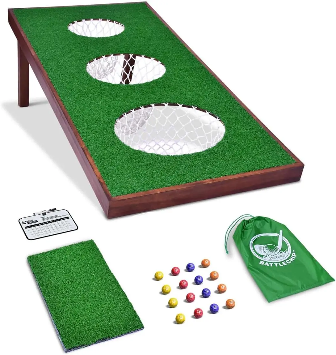 BattleChip PRO Golf Cornhole Game - Includes 4 ft x 2 ft Chipping Target, 16 Foam Balls, Hitting Mat, and Scorecard