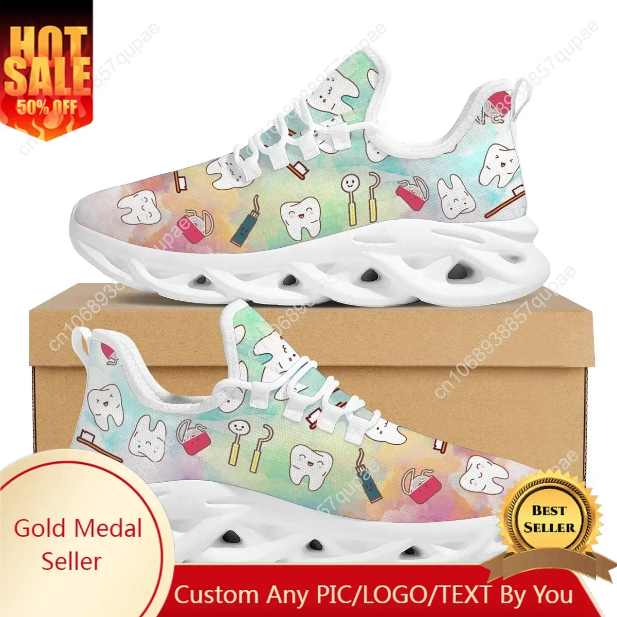 

Gradient Dentist Equipment Pattern Sneakers Custom Dental Teeth Printing Flat Shoes Women's Breathable Casual Vulcanized Shoes