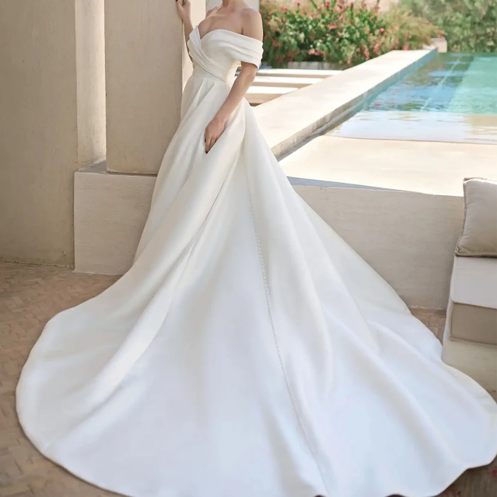 Свадебные платья с открытыми плечами и рукавами с V-образным вырезом, свадебные платья на молнии сзади, плиссированные платья по индивидуальному заказу, Vestidos De Novia