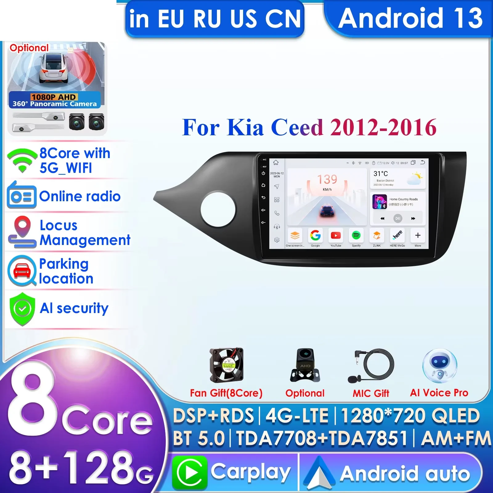 

Hizpo 9'' 10.33'' 2din Android Autoradio GPS for Kia Cee'd Ceed 2 JD 2012-2018 Car Radio Multimedia Video Player Carplay Auto 4G