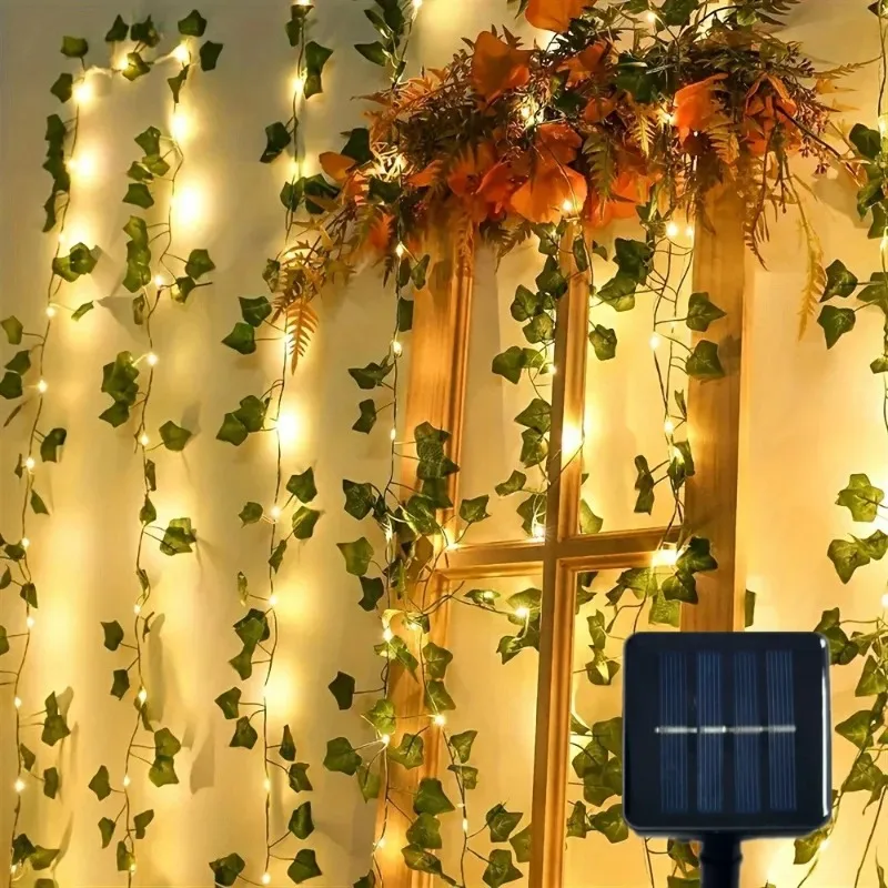 Stringa di luce fata a foglia verde a LED solare 50-150 LED impermeabile per esterni per la decorazione della ghirlanda dell'albero di Natale della festa nuziale