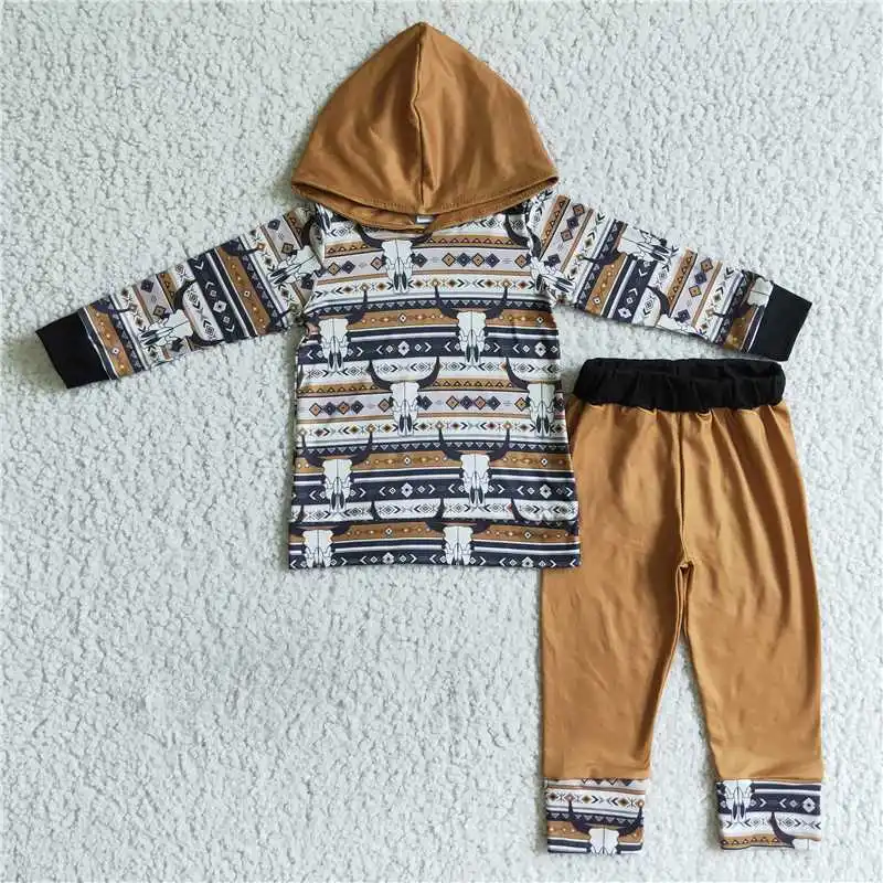 Wholesale Boys Autumn And WWinter Hooded Long-Sleeved Trousers Suit Multi-Element Pattern Printed Small Animals In Bright Colors