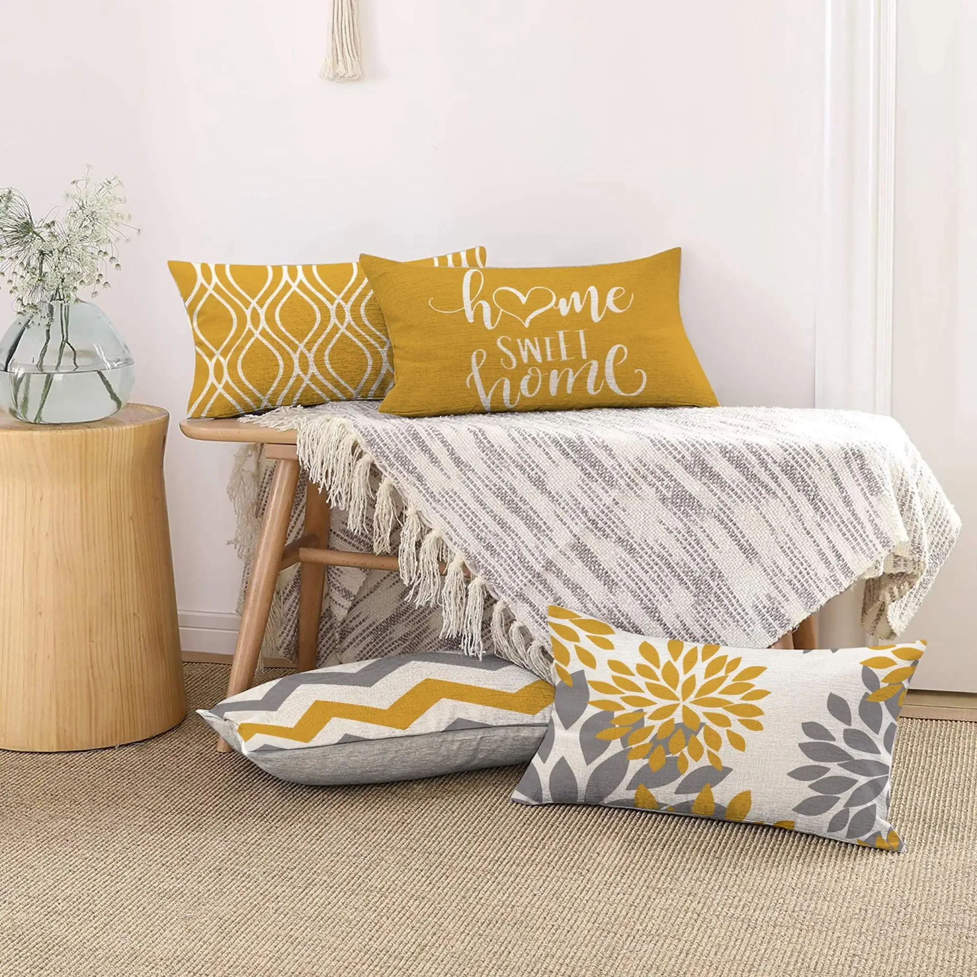 Nordic Sweet Home Yellow Geometric Linen Pillowcase 40*60 Home Decoration Sofa Cushion Cover 30*50 Decorative Pillowcase