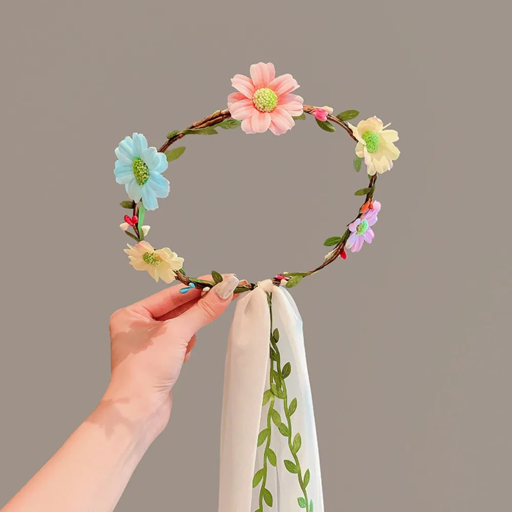 

Белый цветок для девочек, бант, гирлянда, вуаль, свадебная вечеринка, тюлевой венок, детский головной убор принцессы для фотосессии