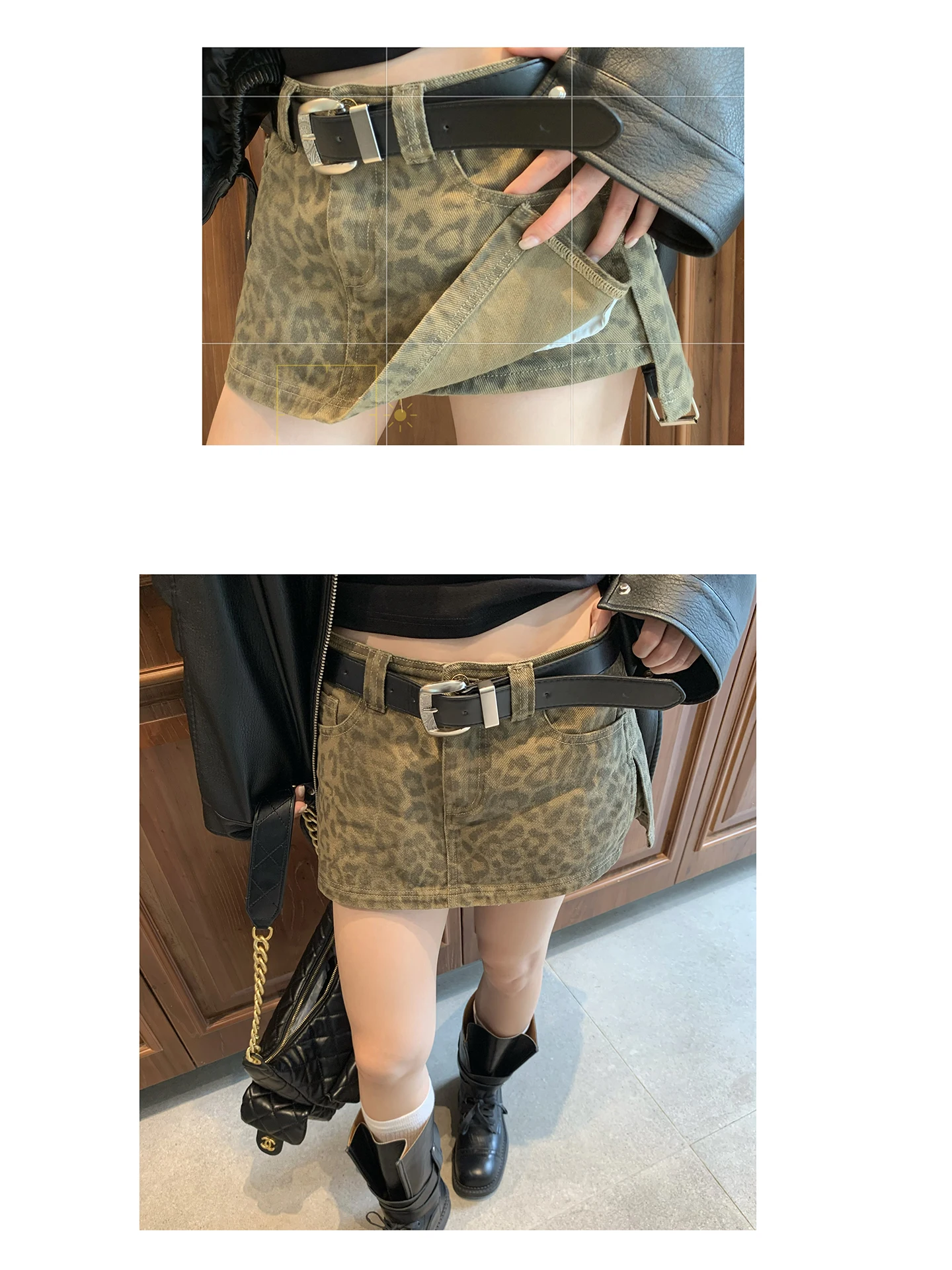 High Waist A-Line  Skirt with Slit for Women Fashionable Retro Leopard Print Design Summer Autumn Seasonal Trendy Girl