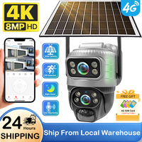 V380 4G Solar Surveillance Camera Dual Lens Outdoor Battery Security Cameras Night Vision 4K 8MP Solar Charging Video Monitor