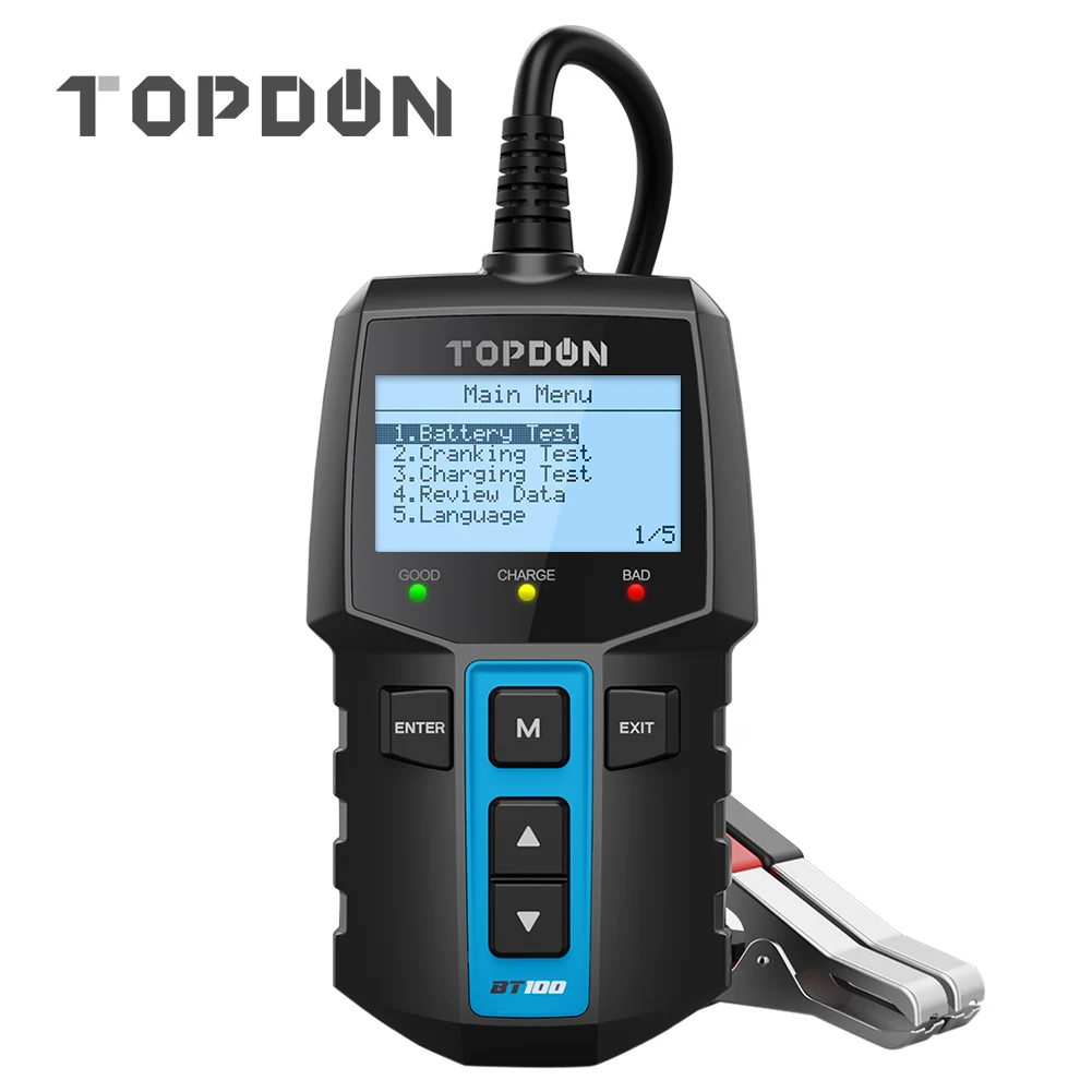 TOPDON BT100 100-2000CCA Flooded AGM Gel EFB VRLA 12V Automotive Motorcycle Car Digital Load Battery Tester Analyzer
