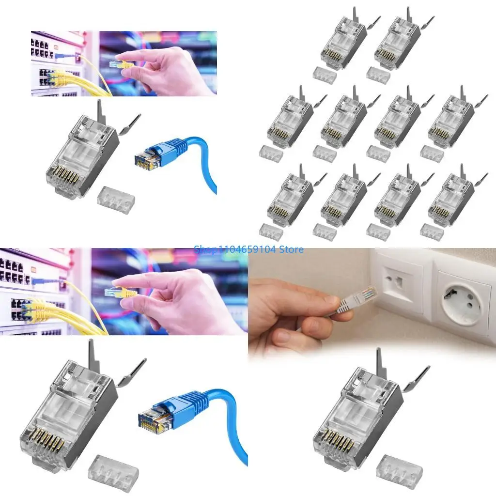 

Fast Speed 10Gbps CAT6A Shieldeds Modulars Plugs 50u Gold Contacts 3Prong Design For Enhanceds Stability