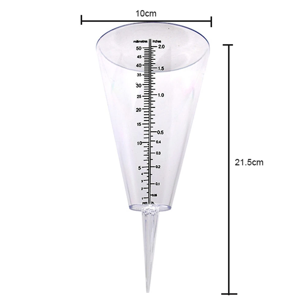 Garden Plug-in Cone Rain Cup Plastic Transparent With Scale Insert Ground Install On Fence Deck Building 50mm Max Measure Range