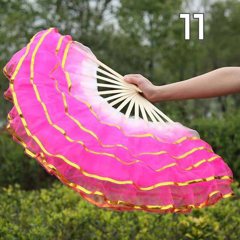 Large Shiny Imitation Silk Dancing Hand Fan 3/4/5/6 Multilayer Foldable Bamboo Chinese Fan Dance Fan Performance Props Decor