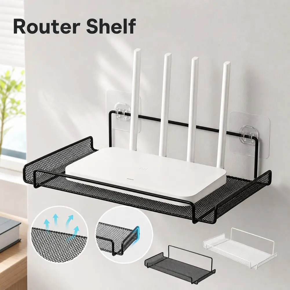 Stainless Steel Wall-Mounted Router Shelf No Drill WiFi Storage Organizer Home Bathroom Kitchen Shelf view 3