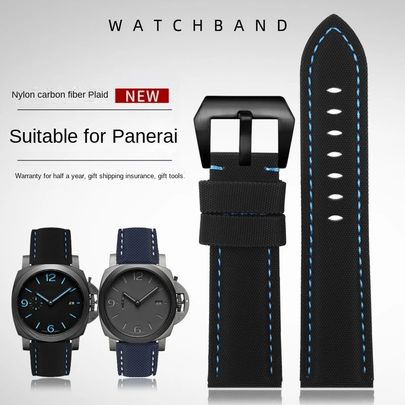 For Panerai Strap Bracelet for men's PAM111 PAM441 nylon carbon fiber plaid 441 leather Watchband Black Blue 22mm 24mm 26MM