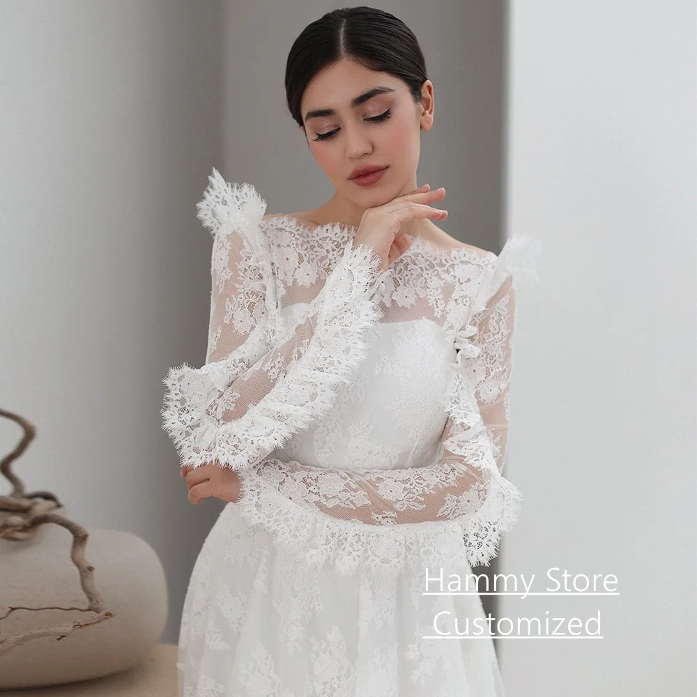 فستان زفاف دانتيل رائع فساتين العروس العربية مخصصة بأكمام طويلة ذيل محكمة رداء De Mariage فساتين الزفاف