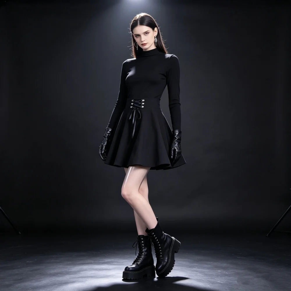Women High Waist A Line Mini Skater Skirt Basic Versatile Flared Short Skirt Black Harajuku Style Skirt For Daily Street Outfit
