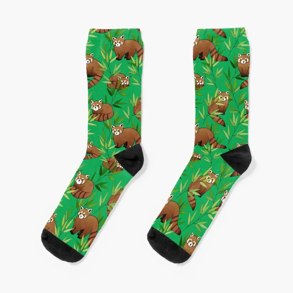 

Red Panda & Bamboo Leaves Pattern Socks bright garter valentine gift ideas compression anime Women's Socks Men's