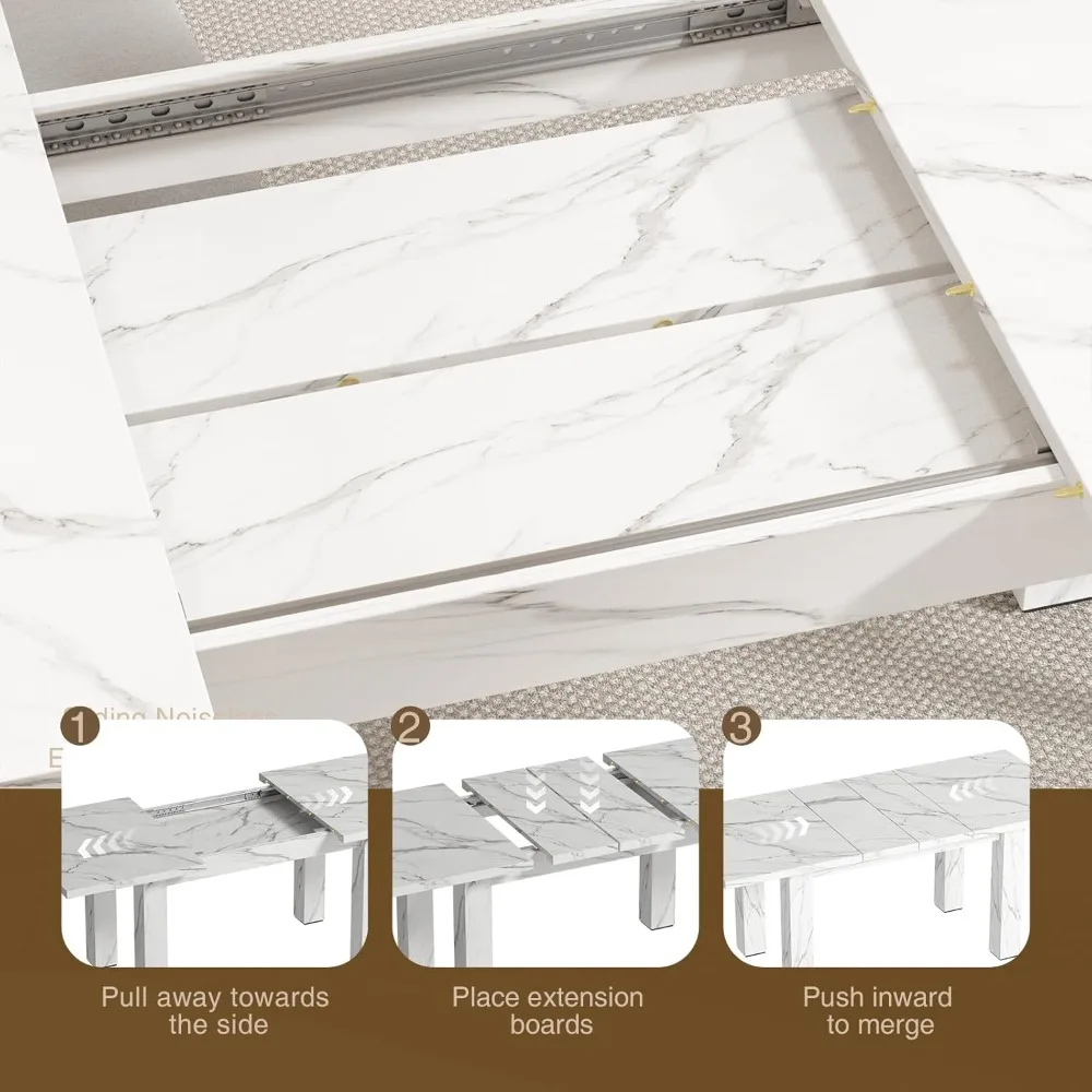 مقاعد طاولة طعام قابلة للتمديد 6-10، 55-78 بوصة طاولة مطبخ خشبية، مستطيلة حديثة في منتصف القرن قابلة للتوسيع