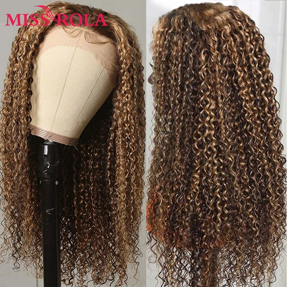 Miss Rola-peruca de cabelo humano peruano, peruca encaracolada Kinky, peruca pré arrancada com cabelo do bebê, fechamento de renda 13x4, densidade 180%, 4x4